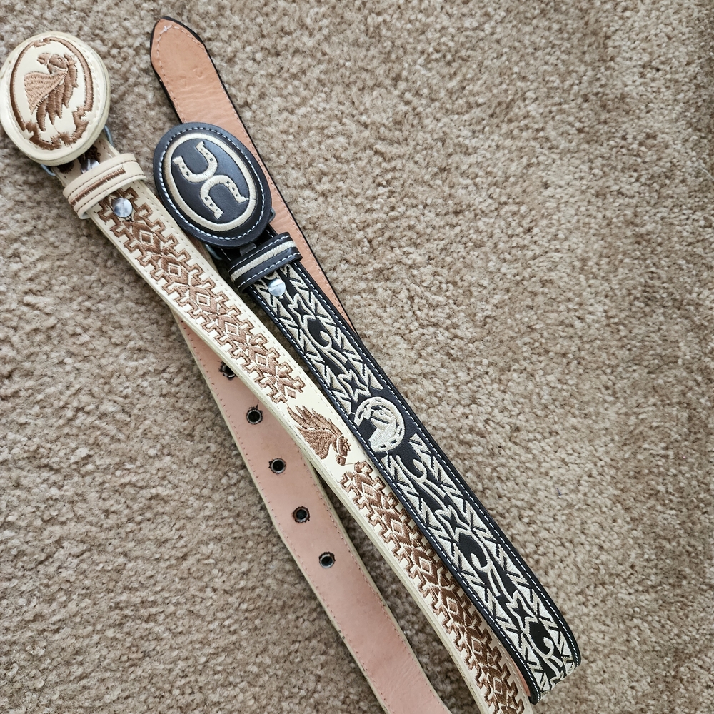 Western Style Leather Belts with Embossed Designs
